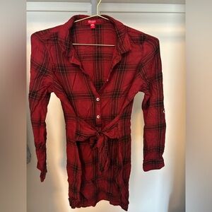 Guess Red&Black Plaid Shirt Dress